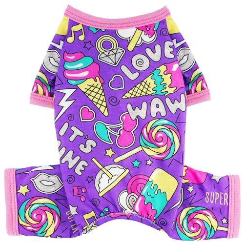 Dog Pajamas for Small Medium Dogs Summer Cute Dog Clothes Boy Girl Dog Pjs Soft Stretchy Doggie Onesies Puppy Clothes Cat Pet Jammies Outfit (Purple, X-Large) - color: Purple, size: X-Large