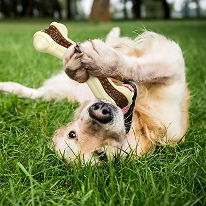Sosation Bones Shaped Dog Toys for Aggressive Chewers, 2 Pack Christmas Dog Chew Toys Puppy Teething Nylon Beef Flavor for Large/Medium/Small Puppies Breeds(Curved Bone,Large, Small) - size: Large, Small, style: Curved Bone