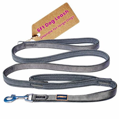 Heavy Duty Leash for Large Dogs that Pull, Two Handle Dog Leash, Three-Layer Sandwich Mesh-Lined Nylon Webbing, Sturdy Metal Zinc Hook, 6FT Long, Large Medium Dogs (Black/Grey, 1'' X 6ft.) - color: Black/Grey, size: 1'' X 6ft.