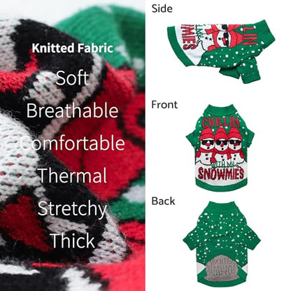 Fitwarm Chillin with My Snowmies Dog Ugly Christmas Sweater, Winter Dog Clothes for Small Dogs Girl Boy, Pet Holiday Sweatshirt, Xmas Snowman Outfit, Green, Red, White, Medium - color: Snowmies, size: Medium