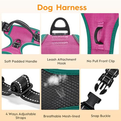 No Pull Dog Harness, No Chock Reflective Adjustable Soft Padded Pet Vest with Easy Control Handle, Easy Wearing with Stylish, Reinforced Knot, 2 Buckles - color: Pink/Turquoise, size: X-Small
