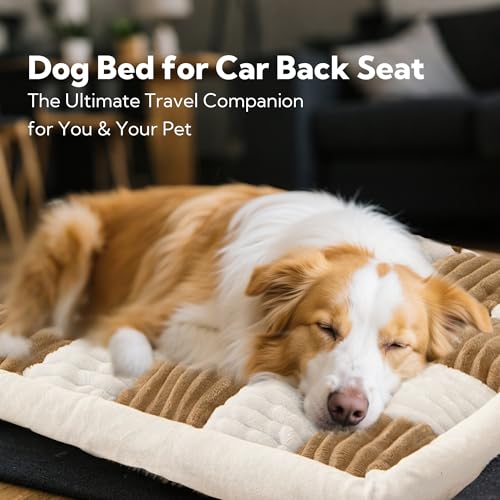 Dog Bed for Car Back Seat Soft Plush Backseat Pet Bed Mat Non-Slip Travel Pet Mat, Fuzzy Plaid Dog Seat Cover, Fit for Backseat Extenders and Trucks SUVs (Brown and White, 54" x 24.8") - color: Brown and White