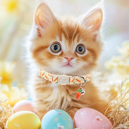 2 Pack Easter Cat Collars - Playful Chick & Carrot Easter Breakaway Cat Collar with Bell & Matching Pendant, Adjustable Spring Holiday Pink Yellow Kitten Collars for Boy Girl Cats - color: Chick&Carrot