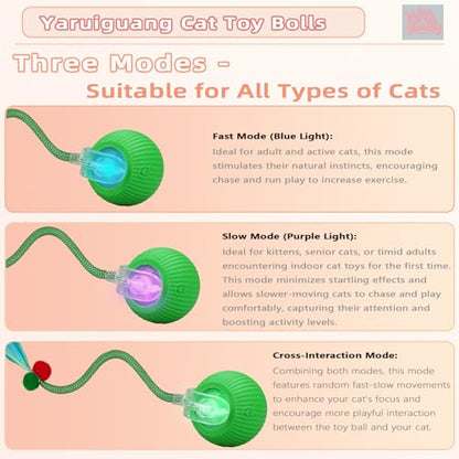 New Upgraded Cat Ball Toy - Speedy Tail 3.0 Cat Toy, Interactive Cat Toy Ball, Stimulating Toys and Juguetes para Gatos, Cat Toys for Bored Indoor（Sound Switchable） (Green) - color: A-Green
