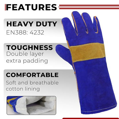HANDLANDY Animal Handling Gloves, Bite-Proof, Scratch-Resistant, Pet Gloves for Dogs, Cats, Falconry, Gardening - color: Blue, size: 14 Inches