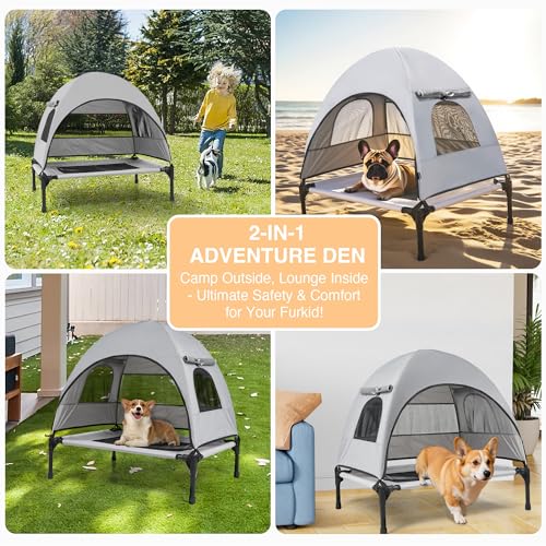 Elevated Outdoor Dog Bed with Canopy – Cooling Camping Tent, Removable Shade, Off-Ground Cot, Small
