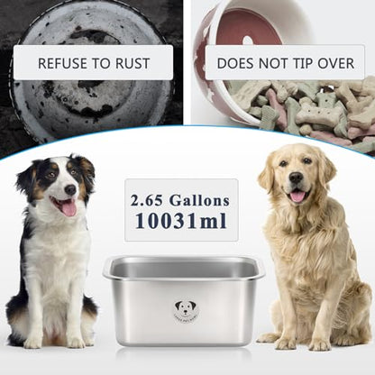 Stainless Steel Dog Bowls for Large Dogs, High Capacity Metal Dog Food Bowls, Food and Water Bowl for Large, X-Large, and Big Dogs 2.65 Gallons - color: Stainless Steel-2.65 gallons