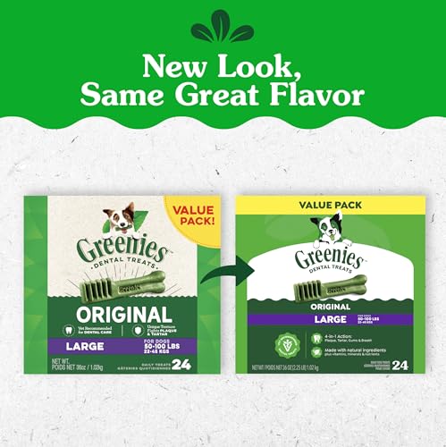 Greenies Veterinarian-Recommended Natural Dental Dog Treats, Large Size, Original Flavor, 36 oz. Pack, 24 Count - size: 24 Count (Pack of 1)