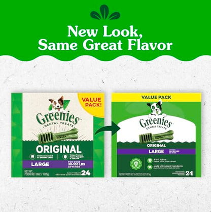 Greenies Veterinarian-Recommended Natural Dental Dog Treats, Large Size, Original Flavor, 36 oz. Pack, 24 Count - size: 24 Count (Pack of 1)