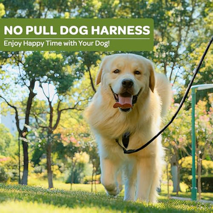 Plaid Dog Harness for Medium Dogs, Reflective No Pull Adjustable Pet Vest with Front Clip, Leash, Easy Control Handle and Seat Belt, Army Green, M - color: Army-Green, size: Medium
