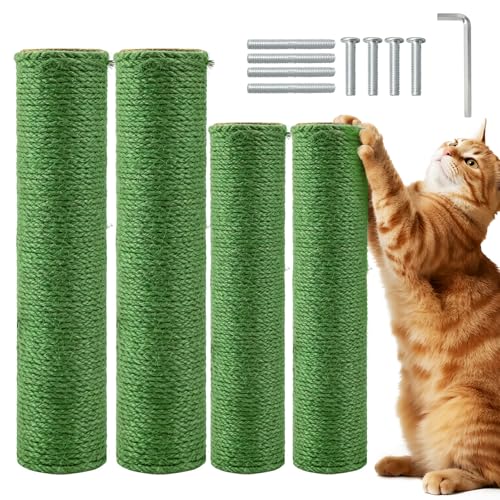 4 Pack Cat Scratching Post Replacement, 11.8 x 2.7 Inch Sisal Poles with M8 Screws, Refill Parts for Indoor Cat Towers and Furniture Repair-Green - color: Green, size: 11.8 x 2.7 Inch