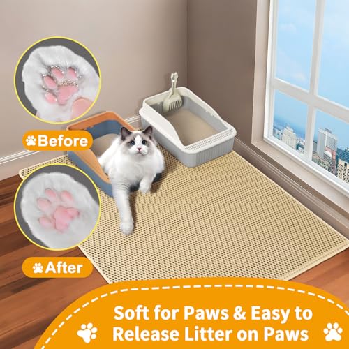 Cat Litter Mats Litter Trapping Mat,Cat Litter Box Mat for Floor 32"x22", 2 Layer Llitterbox Mat,Litter Rug Catcher,Waterproof Urine Proof, Clean Easily, Collapsable, Medium