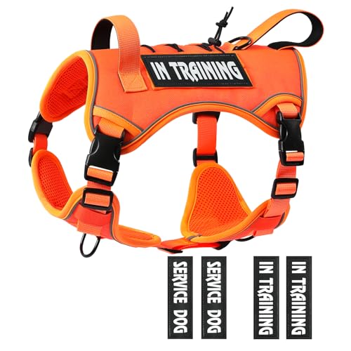 Tactical Dog Harness for Medium Large Size, No Pull Service Dog Vest with Molle System and Control Handle Heavy Duty Pet Vest with 4 Patches, Reflective Adjustable Harness for Walking Training - color: Orange, size: XL