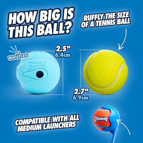Chuckit! The Whistler Ball Dog Toy, Medium (2.5 Inch Diameter) for Dogs 20-60 lbs, Pack of 2, Multicolor - size: 2 Count (Pack of 1), style: Pack of 2