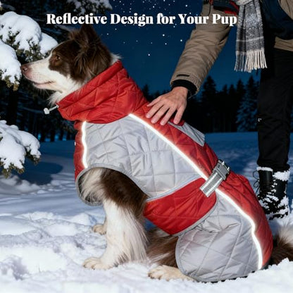 Dog Coat Dogs Jacket Waterproof Reflective Adjustable Dog-Winter Coats for Small/Medium/Large Dogs Dachshund Coat-(Red, XX-Large) - color: Red, size: Xx-large(chest 31~35in)