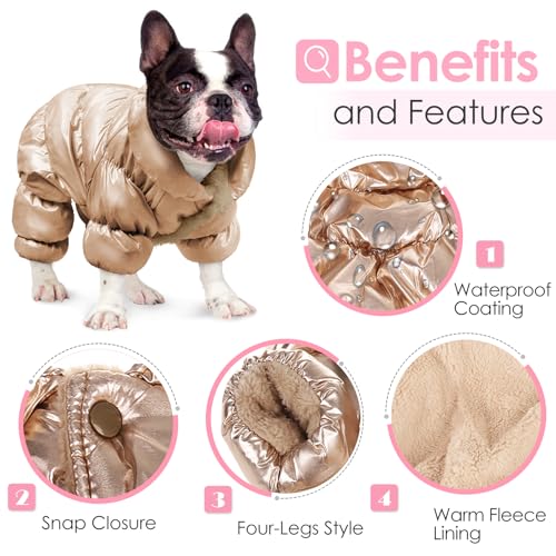AOFITEE Dog Coat, Waterproof Dog Jacket, Fullbody Dogs Winter Coat Snowsuit, Windproof Puppy Puffer Jacket Snow Suit with Legs, Pet Fleece Winter Vest, Cold Weather Coats for Small Dogs, Gold S - color: Gold, size: Small