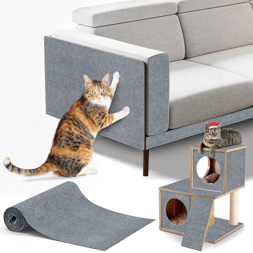 Cat Scratching mat Self-Adhesive, Trimmable Furniture Protector for Couch, Sofa, Wall & Cat Trees - Durable Scratch Pad with Nano Tape, DIY Climbing Carpet for Indoor Cats (Light Grey, 23.6"x15.8") - color: Light grey, size: 23.6"x15.8"