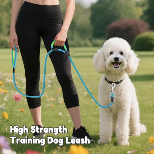 Dog Leash Heavy Duty 4/5/6ft XiaZ 2 Handles Dog Leashes for Medium Large Dogs 1/2 Inch 1000lb Strength Reflective PVC Waterproof-Handles Metal Hook Dual-Handle Rope Leash Nighttime Safety - color: BLue, size: 6FT (1/2")