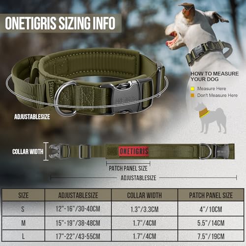 OneTigris Tough Dog Collars, Tactical Dog Collar with Handle, Milltary Adjustable Dog Collar with Heavy Duty Metal Buckle for Training (Green, S) - color: Green, size: S