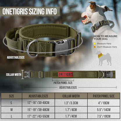 OneTigris Tough Dog Collars, Tactical Dog Collar with Handle, Milltary Adjustable Dog Collar with Heavy Duty Metal Buckle for Training (Green, S) - color: Green, size: S