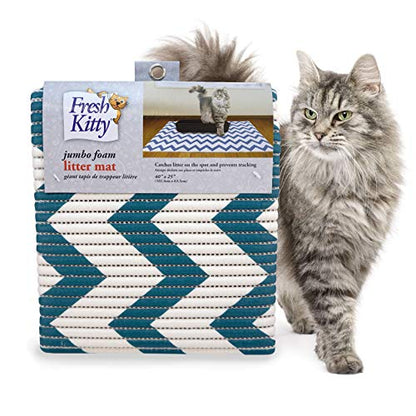 Fresh Kitty Durable XL Jumbo Foam Litter Mat – Phthalate and BPA Free, Water Resistant, Traps Litter from Box, Scatter Control, Easy Clean Mats – Chevron, Blue/White Chevron (9035) - size: 1 Count (Pack of 1)