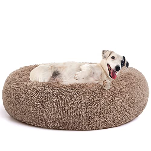 MIXJOY Orthopedic Dog Bed Comfortable Donut Cuddler Round Pet Beds Ultra Soft Washable Dog and Cat Cushion Bed (20''/23''/30'') (30'', Brown) - color: Brown, size: M(30’’x 30’’)