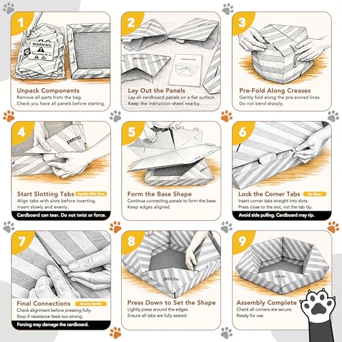 Foldable Cardboard Cat House & Bed for Indoor Cats – Origami Cat Cardboard Hideaway with Honeycomb Scratcher Pad, Collapsible Travel-Ready, FSC-Certified, Silver Award Winner, Yellow - color: Yellow
