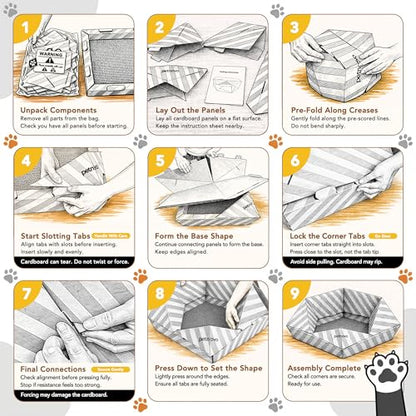 Foldable Cardboard Cat House & Bed for Indoor Cats – Origami Cat Cardboard Hideaway with Honeycomb Scratcher Pad, Collapsible Travel-Ready, FSC-Certified, Silver Award Winner, Yellow - color: Yellow