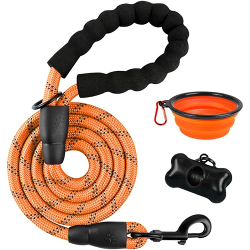 BARKBAY Dog Leashes for Large Dogs Heavy Duty Dog Leash 4/5/6 FT with Comfortable Padded Handle and Highly Reflective Threads for Medium Large Dogs Walking Training Running (5FT-1/2'',Orange) - color: Orange, size: 5 Feet