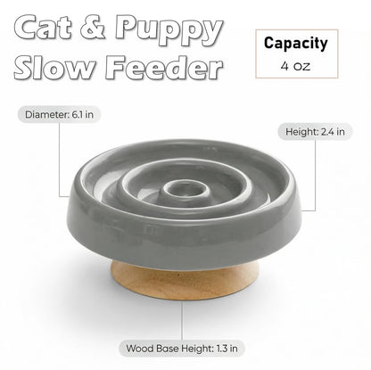 Ceramic Cat Slow Feeder, Raised Slow Feeder Cat Bowl, Anti Vomiting and Whisker Friendly Kitty Dish, Elevated Puppy Kitten Bowl for Dry and Wet Food (Gray) - color: Gray