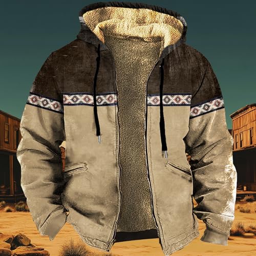 domirica Fleece Jacket Men Western Cowboy Bull Graphic Full Zip Drawstring Casual Stylish Big And Tall Hooded Jacket - color: Aztec-alpha, size: Small