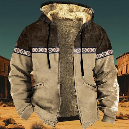 domirica Fleece Jacket Men Western Cowboy Bull Graphic Full Zip Drawstring Casual Stylish Big And Tall Hooded Jacket - color: Aztec-alpha, size: 4X-Large