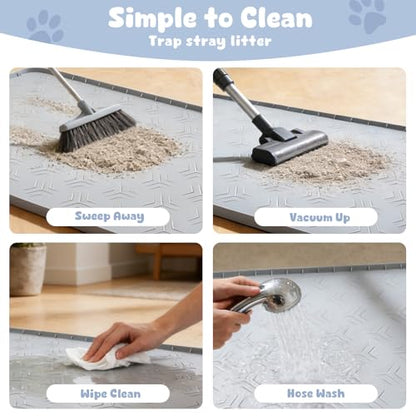 JUJOMAT Cat Litter Box Mat, 34"×22" Large Silicone Cat Litter Trapping Mat Non-Slip Gray Kitty Litter Mat for Indoor Cats, Waterproof Pet Food Mats Easy to Clean & Soft on Kitty Paws - size: 34"L x 22"W