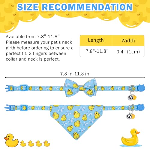 SCENEREAL Cat Collar with Bells, 2 Pack Breakaway Cat Collars with Removable Bowtie Bandana, Adjustable Cute Kitten Collar for Pet Small Dogs Boys Girls, Blue Duck - color: Bandanas & Bow (Duck - Blue)