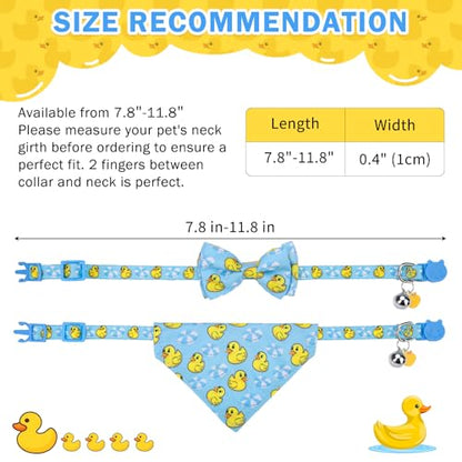 SCENEREAL Cat Collar with Bells, 2 Pack Breakaway Cat Collars with Removable Bowtie Bandana, Adjustable Cute Kitten Collar for Pet Small Dogs Boys Girls, Blue Duck - color: Bandanas & Bow (Duck - Blue)