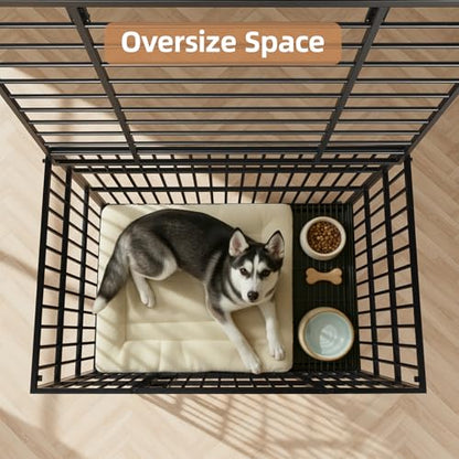 VOWNER 42 inch Heavy Duty Indestructible Dog Crate, Escape-Proof Dog Crate Cage Kennel with 4 Lockable Wheels, High Anxiety Dog Crate with Double Door and Removable Tray Design, for Large Dogs - size: 42.1"L x 27.6"W x 31.3"H