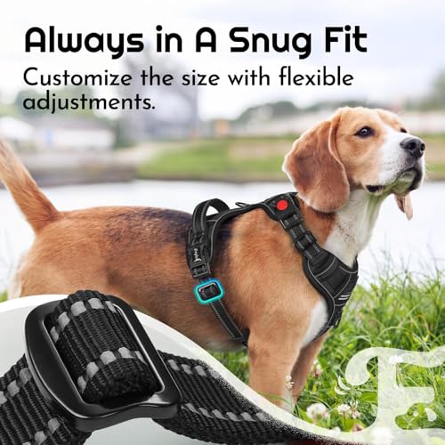 Dog Harness for Large Dogs, Easy Wearing with 3 Quick-Release Buckles, Adjustable No Pull Pet Harness with MOLLE System, No Choke Reflective Vest with Control Handle, Black, XL - color: Black, size: X-Large