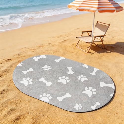 Oval Dog Feeding Mats, Cat Food Mat, Absorbent Dog Mat for Food and Water Bowls, Easy Clean Silicone Mat for Food Bowls & Litter Areas | Cat Litter Mat | Ideal for Dog and Cat Owners - size: 17"x28"