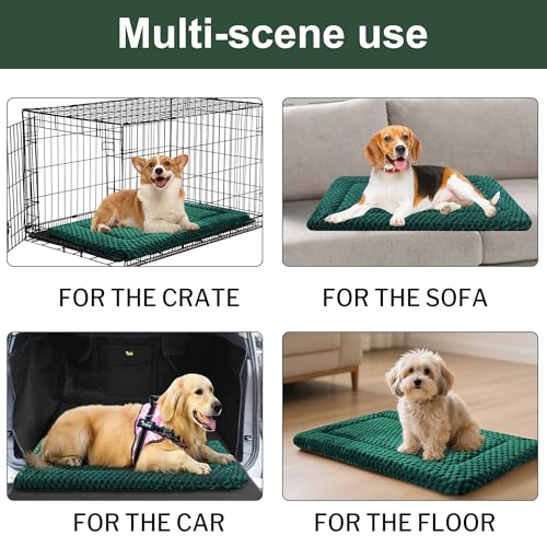 Dog Bed Crate Mat, Soft Durable Washable Anti-Slip Kennel Pad for Dogs & Cats, Reversible (Dark Green, S(24"*18"*1.5")) - color: Dark Green, size: S(24"*18"*1.5")