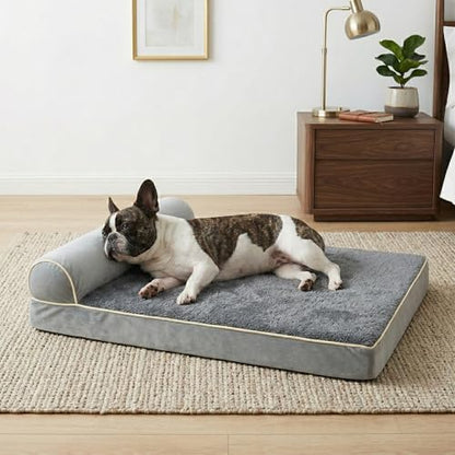 Orthopedic Medium Dog Bed 30 x 20Inch, Egg-Crate Memory Foam Pet Bed with Pillow, Comfortable Dog Couch with Removable Washable Arctic Velvet Cover, Waterproof Non-Slip Bottom Gray - size: 29.6" L x 19.7" W x 5.6" H--One side