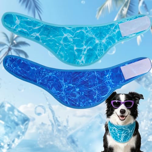 EXPAWLORER Dog Cooling Bandana - 2 Pack Instant Cool Chill Out Dog Scarf, Adjustable Summer Outdoor Ice Neck Cooler Vest, SAP Ice Crystal Powder Physical Cooling Pet Handkerchiefs, Wave Medium - color: Wave, size: Medium
