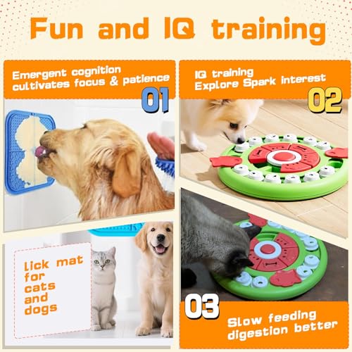 4 in1 Dog Puzzle Toy Set - Slow Feeder & Lick Mat for Puppy IQ Training & Mental Stimulate Treat Dispensing Ball | Pet Enrichment Interactive Toy (4 in 1 Blue+Green) - color: 4 in 1 Blue+Green