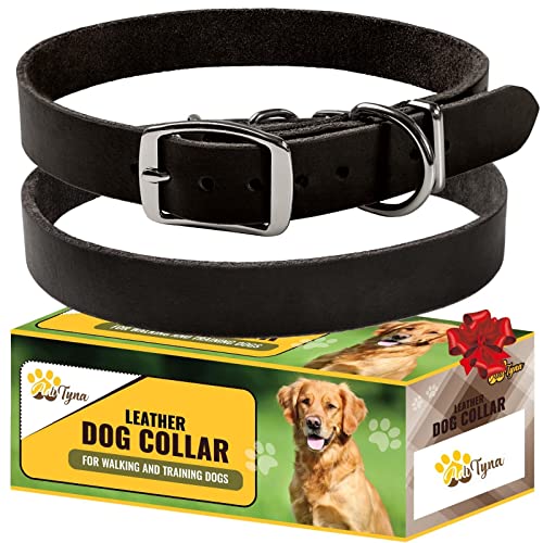 ADITYNA Extra-Small Leather Dog Collar for XS Dogs - Classic, Soft, Strong, Heavy Duty, Handmade Top-Grain Leather - for Walking, Training, and Hiking - color: Black, size: XS - Neck: 10-13 inches