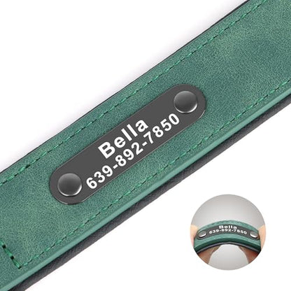 Didog Custom PU Leather Dog Collars with Personalized Engraving Nameplate,Personalized Padded Dog Collars Engraved for Small Medium Dogs,Green,M Size - color: Green, size: M: Fit 11-14"Neck