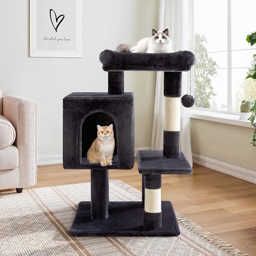 Allewie 29 Inches Cat Tree Tower/Plush Perches Platform/Condo/House/Sisal Scratching Posts/Multi-Level Activity Center Furniture for Kittens/Dark Grey - color: Dary Grey