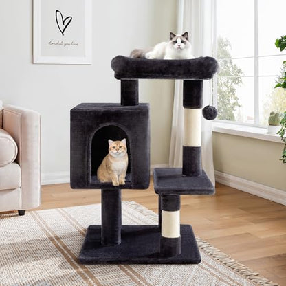 Allewie 29 Inches Cat Tree Tower/Plush Perches Platform/Condo/House/Sisal Scratching Posts/Multi-Level Activity Center Furniture for Kittens/Dark Grey - color: Dary Grey
