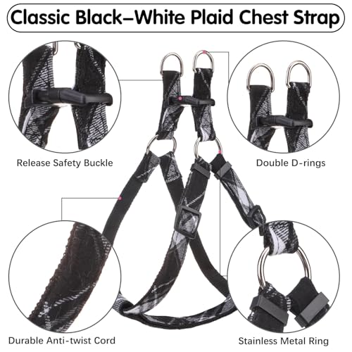 BINGPET Dog Harness Collar Leash Set,Adjustable No Pull Escape Proof Small Dog Harness,Classic Plaid Puppy Harness and Leash Set for Small Medium Large Dogs Training Easy Walk Running - color: Grey Plaid, size: S(Chest Girth:14.9''-20.9'')