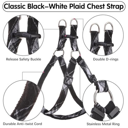 BINGPET Dog Harness Collar Leash Set,Adjustable No Pull Escape Proof Small Dog Harness,Classic Plaid Puppy Harness and Leash Set for Small Medium Large Dogs Training Easy Walk Running - color: Grey Plaid, size: S(Chest Girth:14.9''-20.9'')