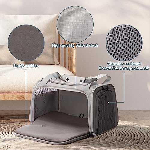 PETSFIT Cat Carrier Airline Approved, Soft Carrier for Small and Medium Cats Under 12 Lbs, Soft Cat Travel Bag, Kitten Carrier with Extendable Mat, Grey - color: Grey, size: Medium