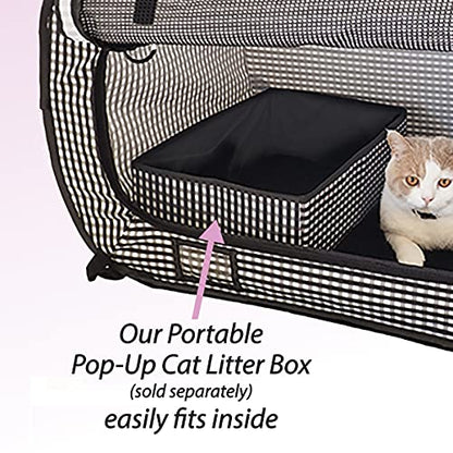 Necoichi Stress-Free Enclosure Cat Travel Carrier Cage 31.8" L x 20.0" W x 20.0" H with Litter Box Set Collapsible Gray White Stripes | Pop up Kannel, Crates - style: Cage+Litter Box
